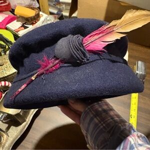 Navy Blue Women's Hat with Feather Accent